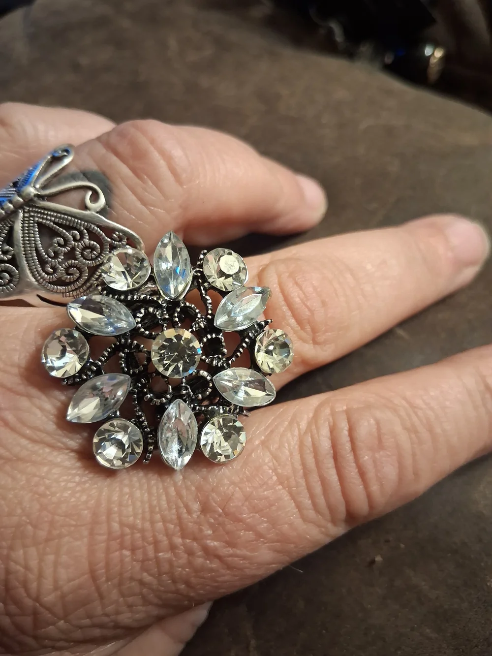 Clear Crystal Flower Statement Ring - Unbranded